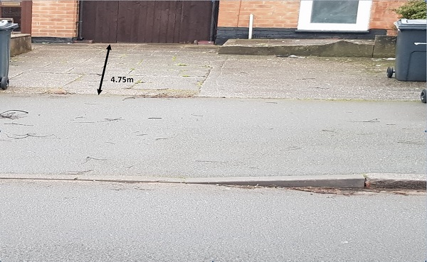 Photo of driveway showing length required for dropped kerb